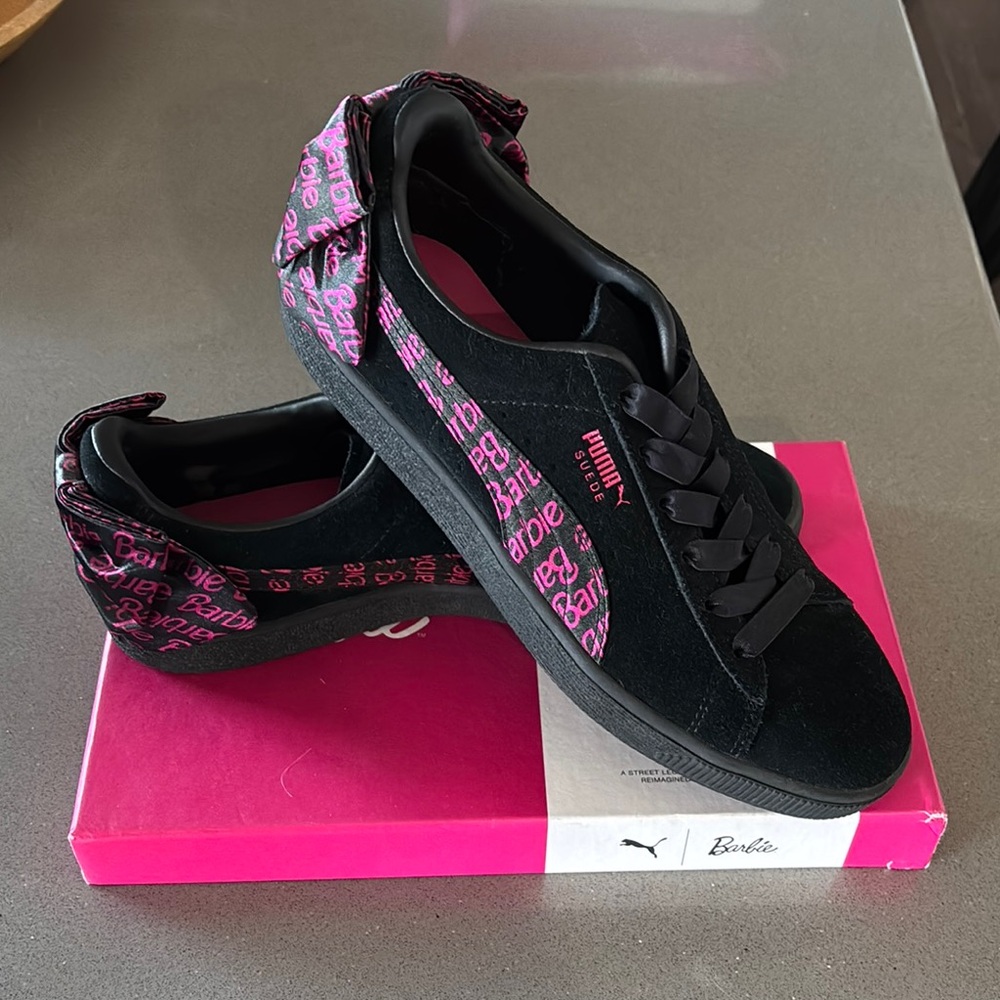 Barbie/Puma Black and Pink Sneakers with Eye-Catching Design